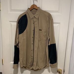 Vintage Men's Woolrich Tan and Green Shooting Button Down Long Sleeve Shirt